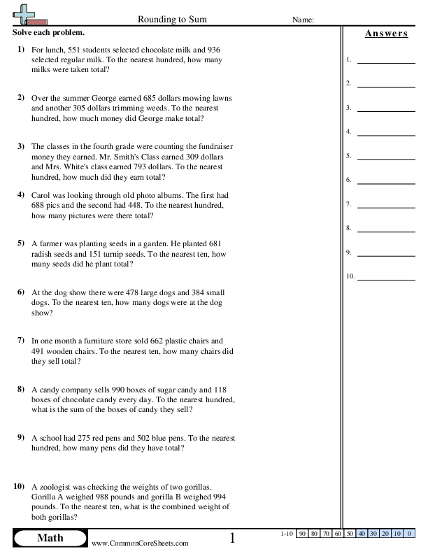 Finding Sums with Rounding worksheet